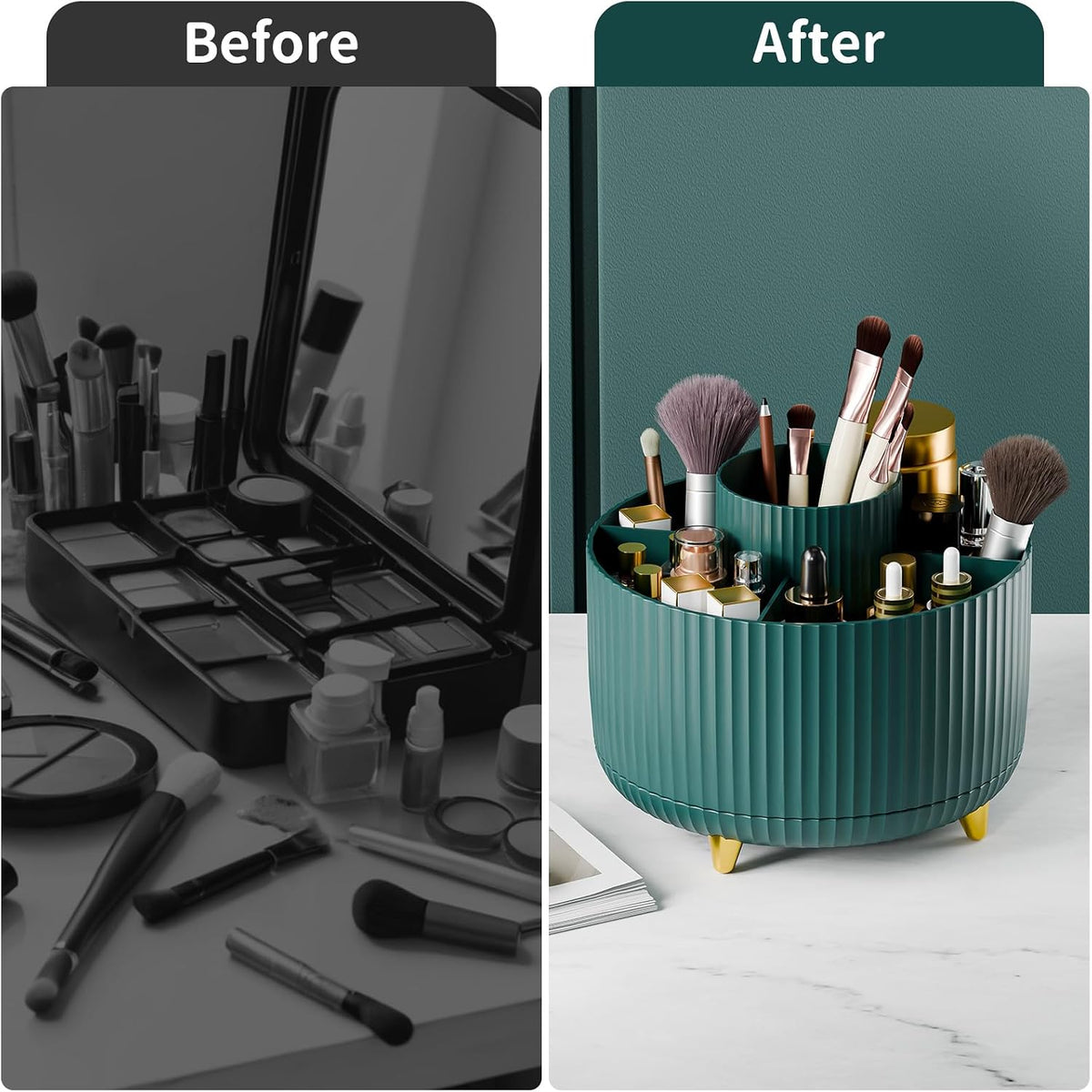 360° Rotate Makeup Brush Holder Organizer, Makeup Organizers Countertop, Makeup organization and Skincare Storage for Vanity, Desktop, Bathroom (White)