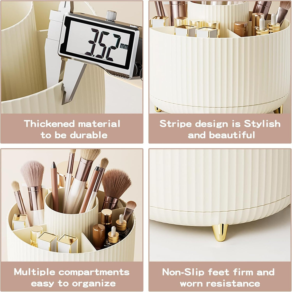 360° Rotate Makeup Brush Holder Organizer, Makeup Organizers Countertop, Makeup organization and Skincare Storage for Vanity, Desktop, Bathroom (White)