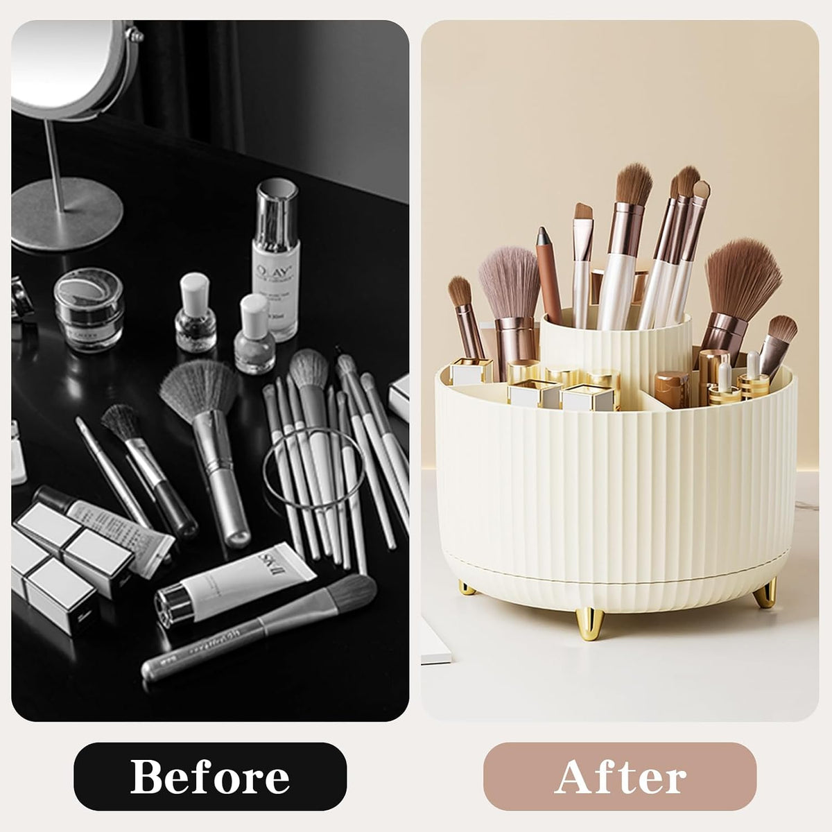 360° Rotate Makeup Brush Holder Organizer, Makeup Organizers Countertop, Makeup organization and Skincare Storage for Vanity, Desktop, Bathroom (White)