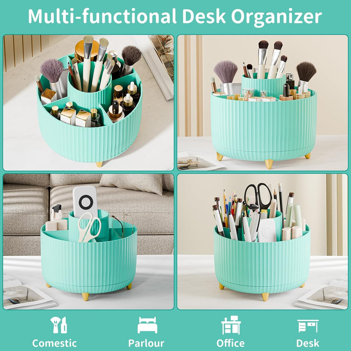 360° Rotate Makeup Brush Holder Organizer, Makeup Organizers Countertop, Makeup organization and Skincare Storage for Vanity, Desktop, Bathroom (White)