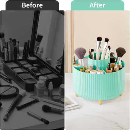 360° Rotate Makeup Brush Holder Organizer, Makeup Organizers Countertop, Makeup organization and Skincare Storage for Vanity, Desktop, Bathroom (White)