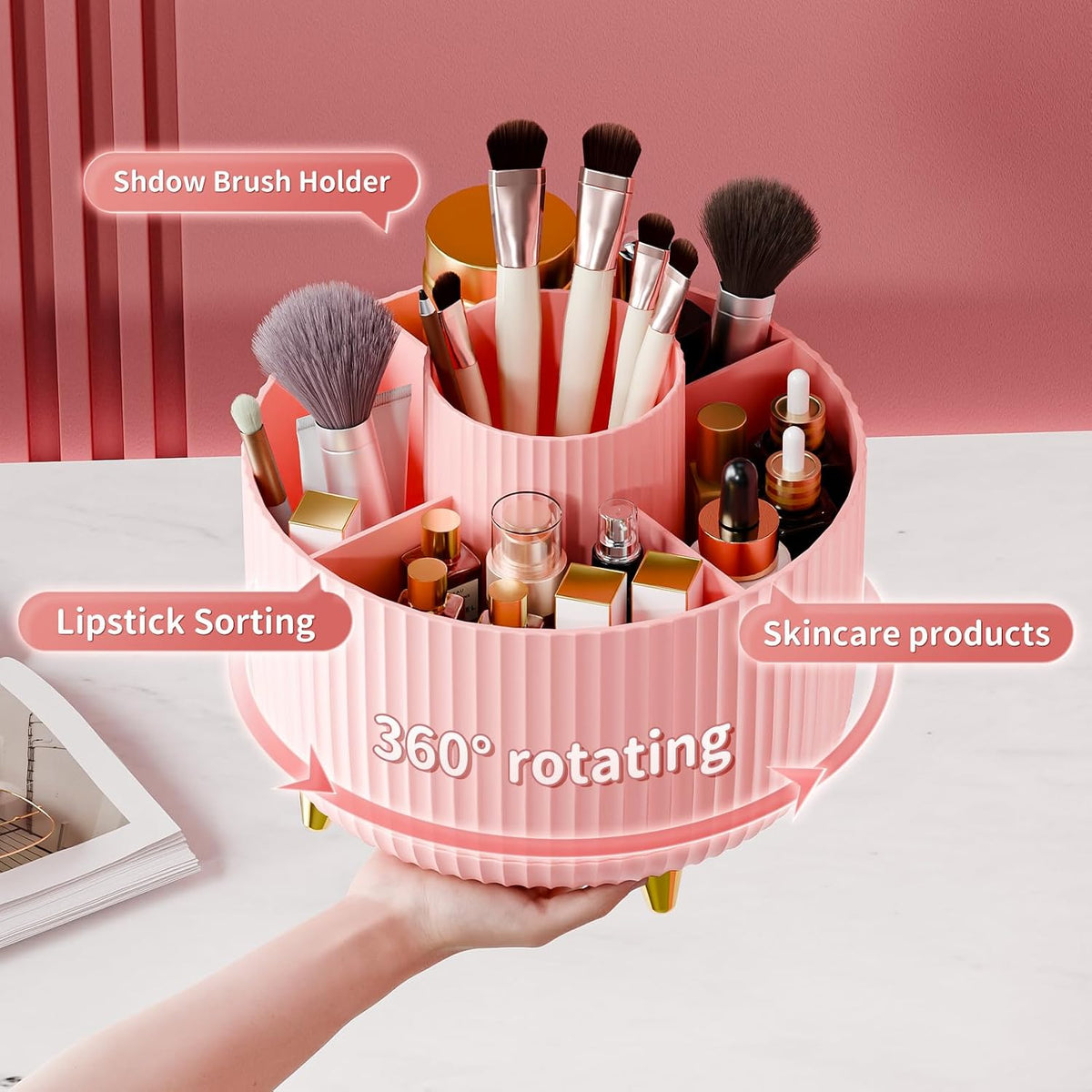 360° Rotate Makeup Brush Holder Organizer, Makeup Organizers Countertop, Makeup organization and Skincare Storage for Vanity, Desktop, Bathroom (White)
