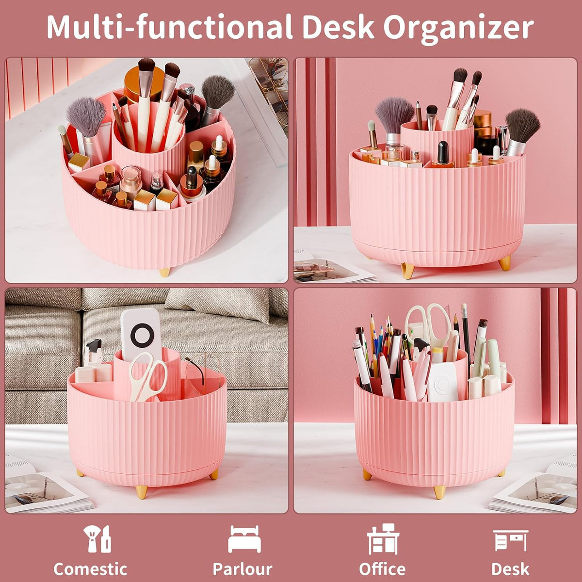360° Rotate Makeup Brush Holder Organizer, Makeup Organizers Countertop, Makeup organization and Skincare Storage for Vanity, Desktop, Bathroom (White)