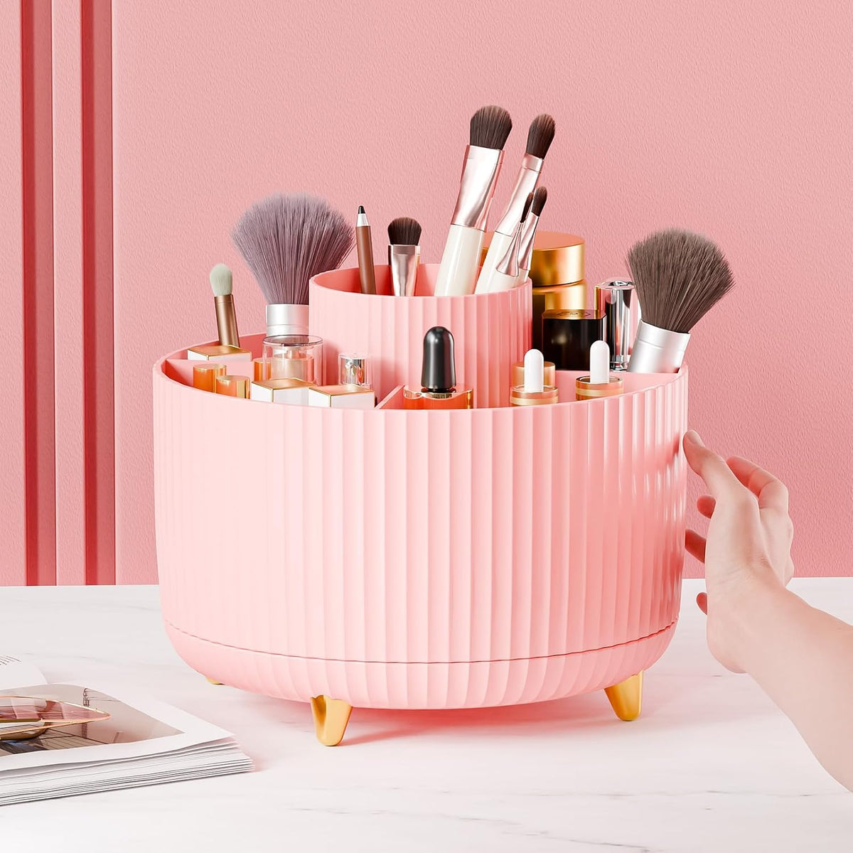 360° Rotate Makeup Brush Holder Organizer, Makeup Organizers Countertop, Makeup organization and Skincare Storage for Vanity, Desktop, Bathroom (White)