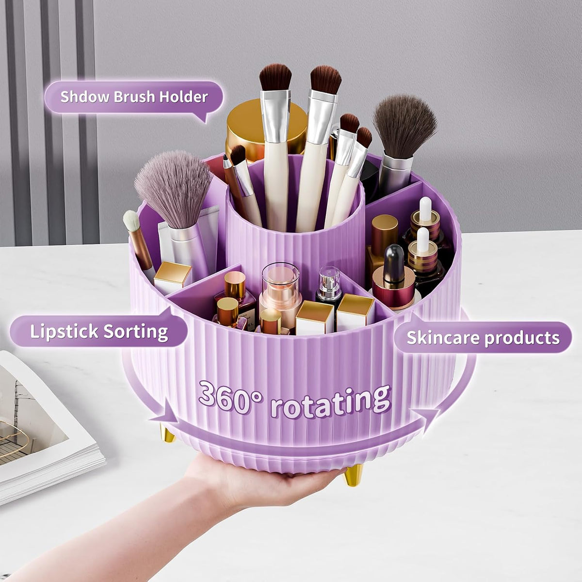 360° Rotate Makeup Brush Holder Organizer, Makeup Organizers Countertop, Makeup organization and Skincare Storage for Vanity, Desktop, Bathroom (White)