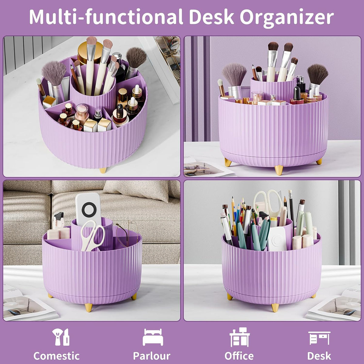 360° Rotate Makeup Brush Holder Organizer, Makeup Organizers Countertop, Makeup organization and Skincare Storage for Vanity, Desktop, Bathroom (White)