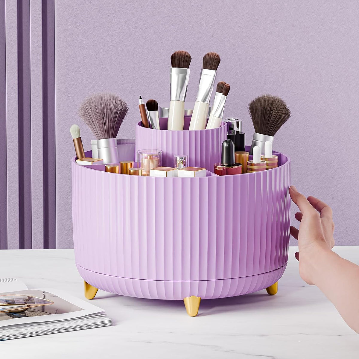 360° Rotate Makeup Brush Holder Organizer, Makeup Organizers Countertop, Makeup organization and Skincare Storage for Vanity, Desktop, Bathroom (White)