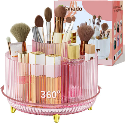 360° Rotate Makeup Brush Holder Organizer, Makeup Organizers Countertop, Makeup organization and Skincare Storage for Vanity, Desktop, Bathroom (White)