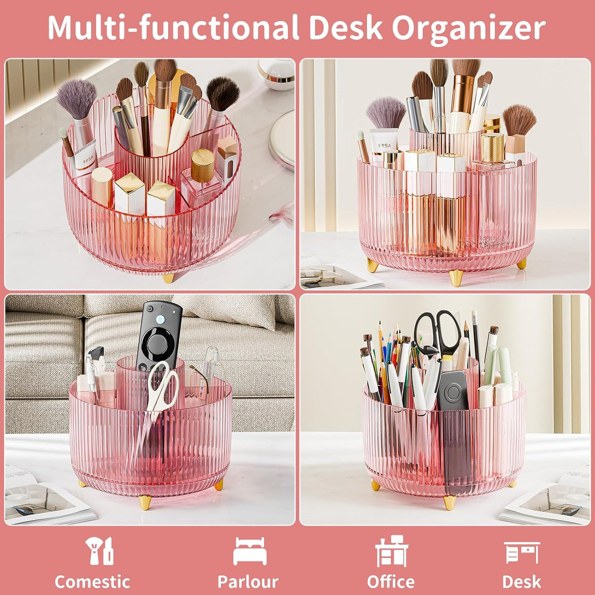 360° Rotate Makeup Brush Holder Organizer, Makeup Organizers Countertop, Makeup organization and Skincare Storage for Vanity, Desktop, Bathroom (White)