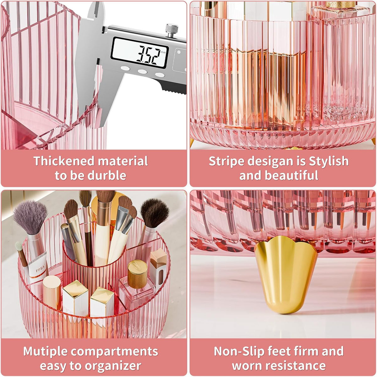 360° Rotate Makeup Brush Holder Organizer, Makeup Organizers Countertop, Makeup organization and Skincare Storage for Vanity, Desktop, Bathroom (White)