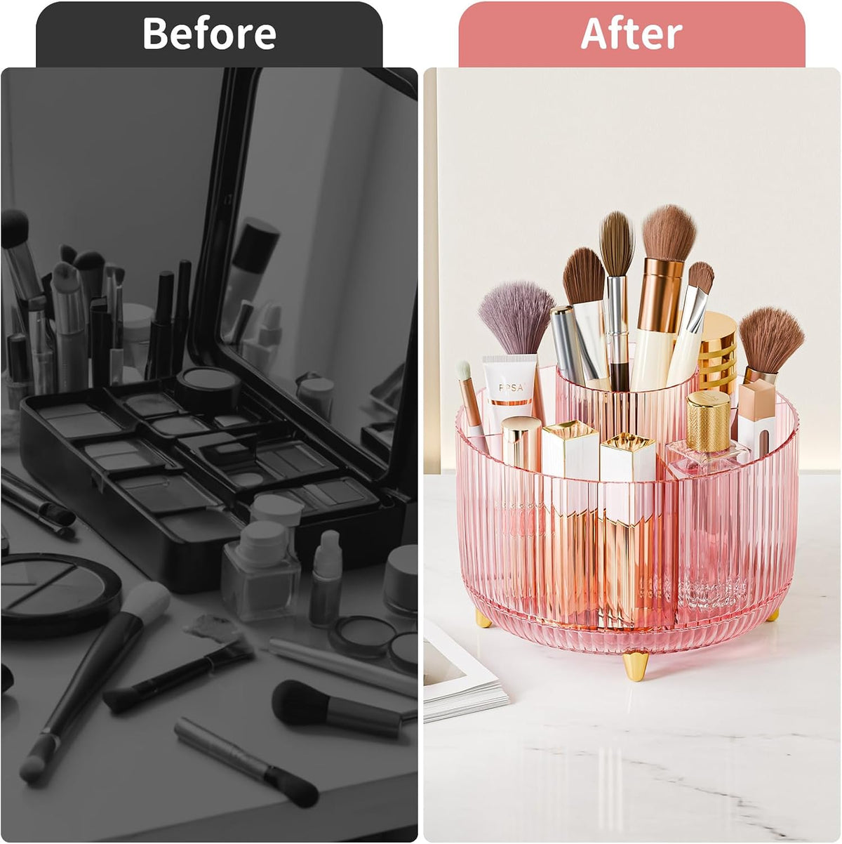 360° Rotate Makeup Brush Holder Organizer, Makeup Organizers Countertop, Makeup organization and Skincare Storage for Vanity, Desktop, Bathroom (White)