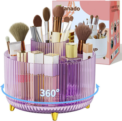 360° Rotate Makeup Brush Holder Organizer, Makeup Organizers Countertop, Makeup organization and Skincare Storage for Vanity, Desktop, Bathroom (White)