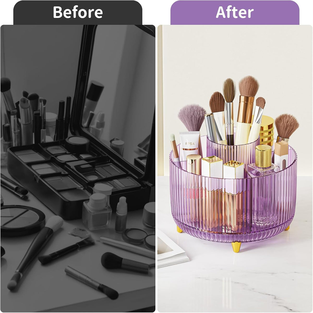 360° Rotate Makeup Brush Holder Organizer, Makeup Organizers Countertop, Makeup organization and Skincare Storage for Vanity, Desktop, Bathroom (White)