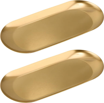 2PCS 7" Gold Stainless Steel Oval Jewelry Tray Ring Holder Dish