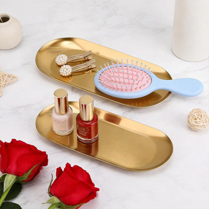 2PCS 7" Gold Stainless Steel Oval Jewelry Tray Ring Holder Dish