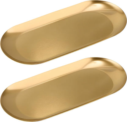 2PCS 7" Gold Stainless Steel Oval Jewelry Tray Ring Holder Dish