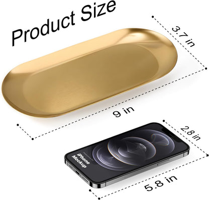 2PCS 7" Gold Stainless Steel Oval Jewelry Tray Ring Holder Dish