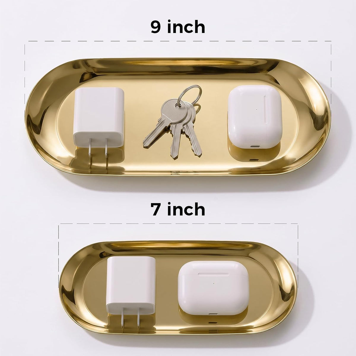 2PCS 7" Gold Stainless Steel Oval Jewelry Tray Ring Holder Dish