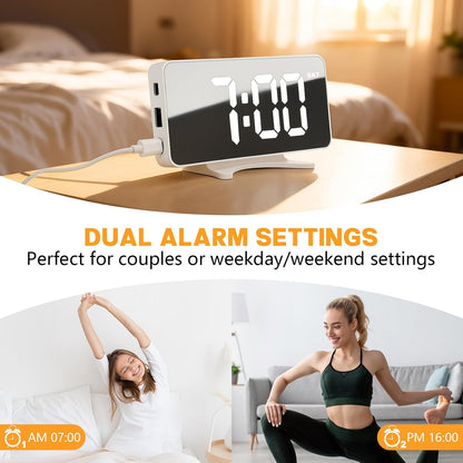 Digital Alarm Clock for Bedroom Dimmable Dual Desk Clock for Heavy Sleepers