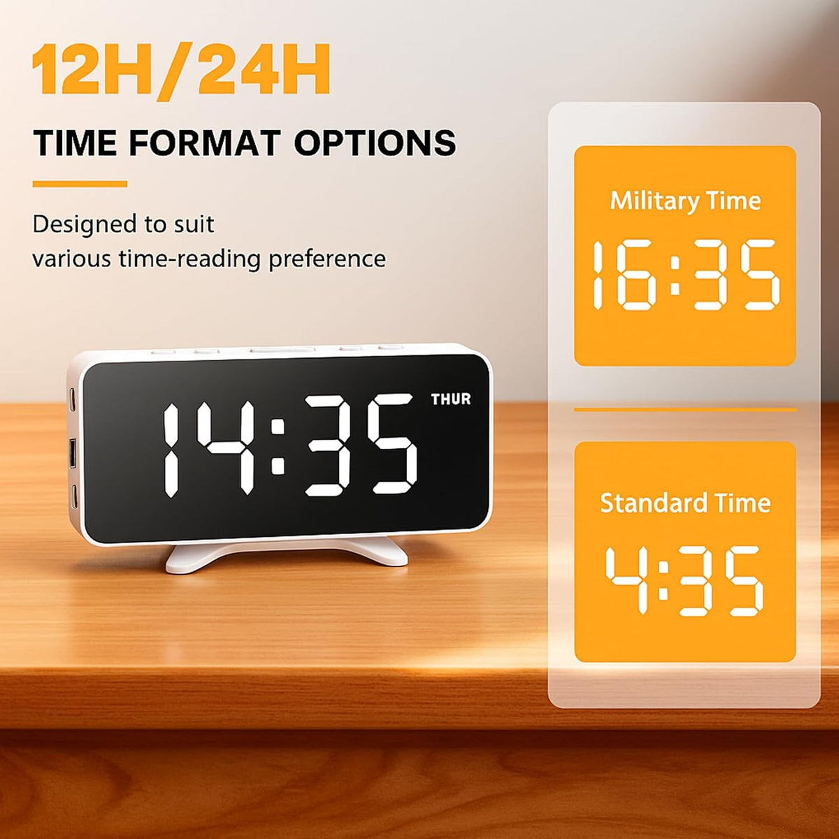 Digital Alarm Clock for Bedroom Dimmable Dual Desk Clock for Heavy Sleepers