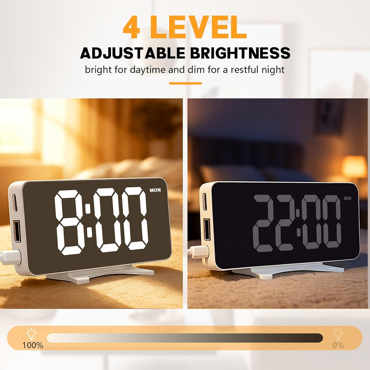 Digital Alarm Clock for Bedroom Dimmable Dual Desk Clock for Heavy Sleepers