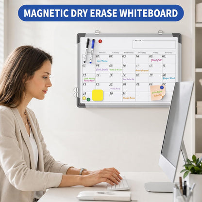 Monthly Calendar Whiteboard for Wall, Dry Erase Board, Magnetic White Board