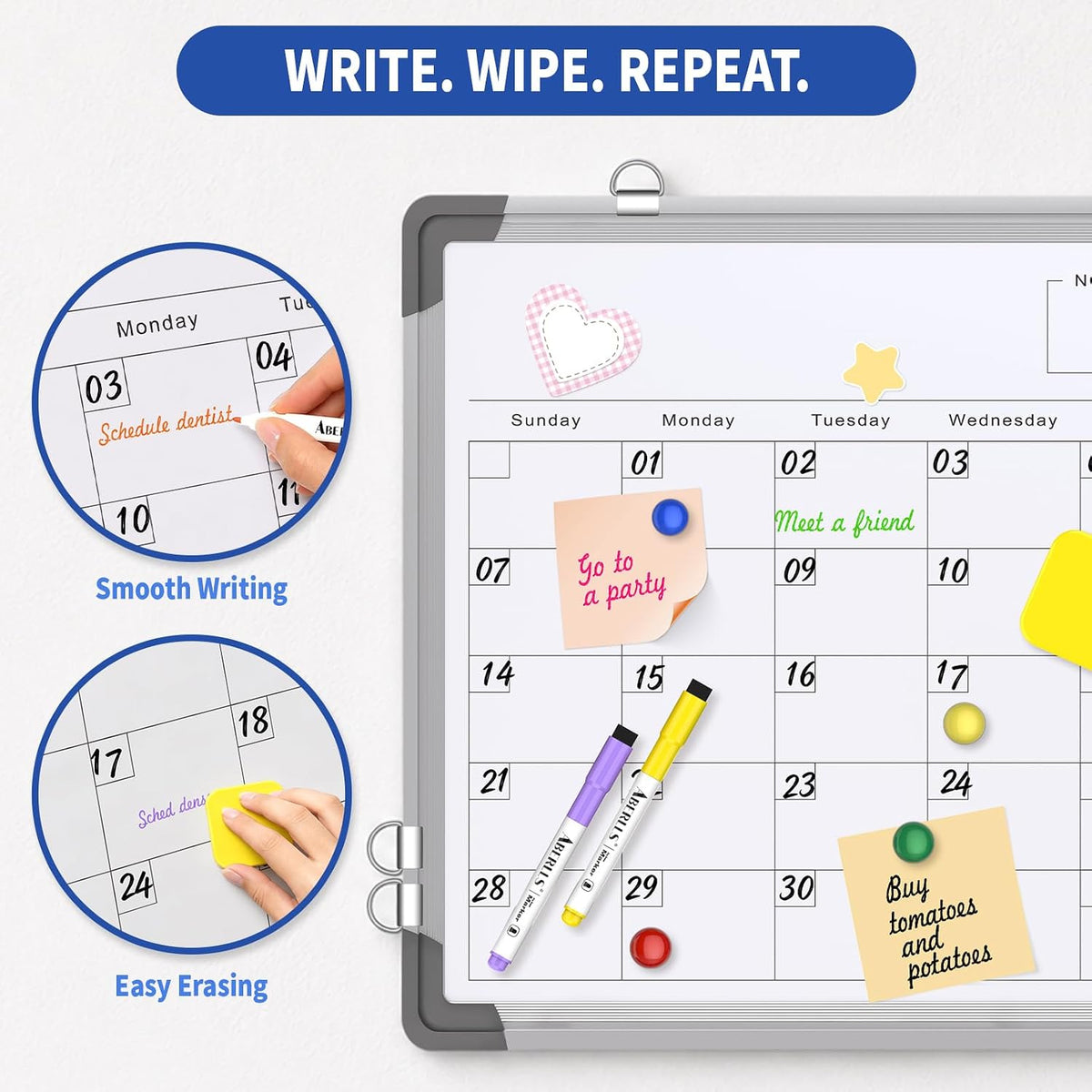 Monthly Calendar Whiteboard for Wall, Dry Erase Board, Magnetic White Board