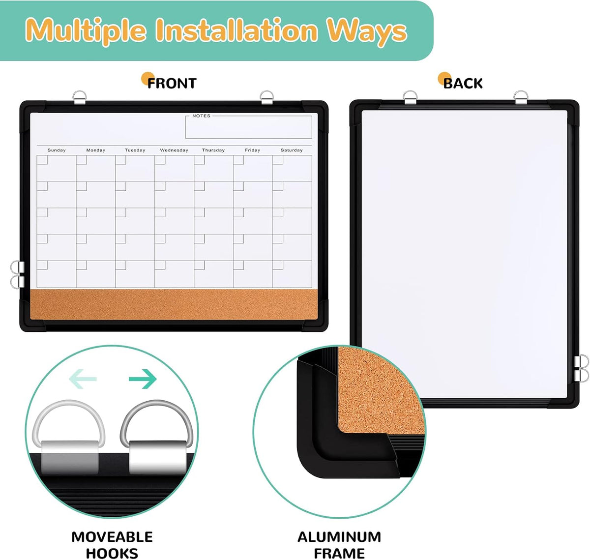 Monthly Calendar Whiteboard for Wall, Dry Erase Board, Magnetic White Board