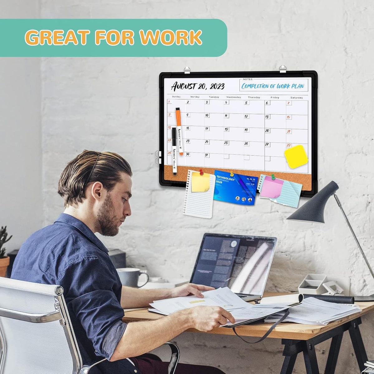 Monthly Calendar Whiteboard for Wall, Dry Erase Board, Magnetic White Board