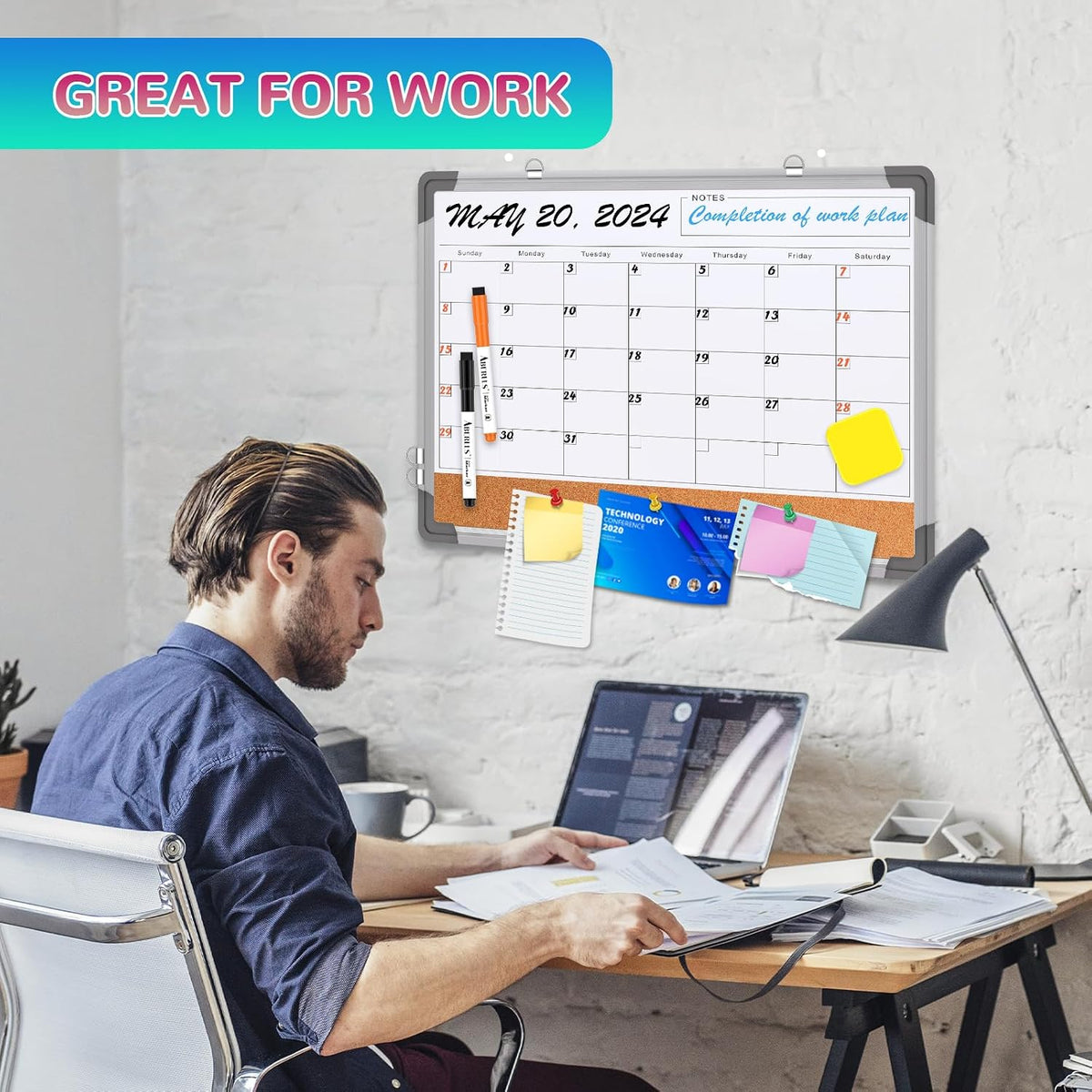 Monthly Calendar Whiteboard for Wall, Dry Erase Board, Magnetic White Board