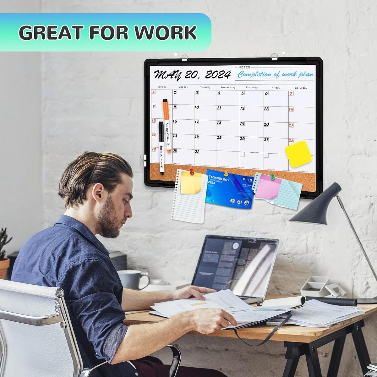 Monthly Calendar Whiteboard for Wall, Dry Erase Board, Magnetic White Board