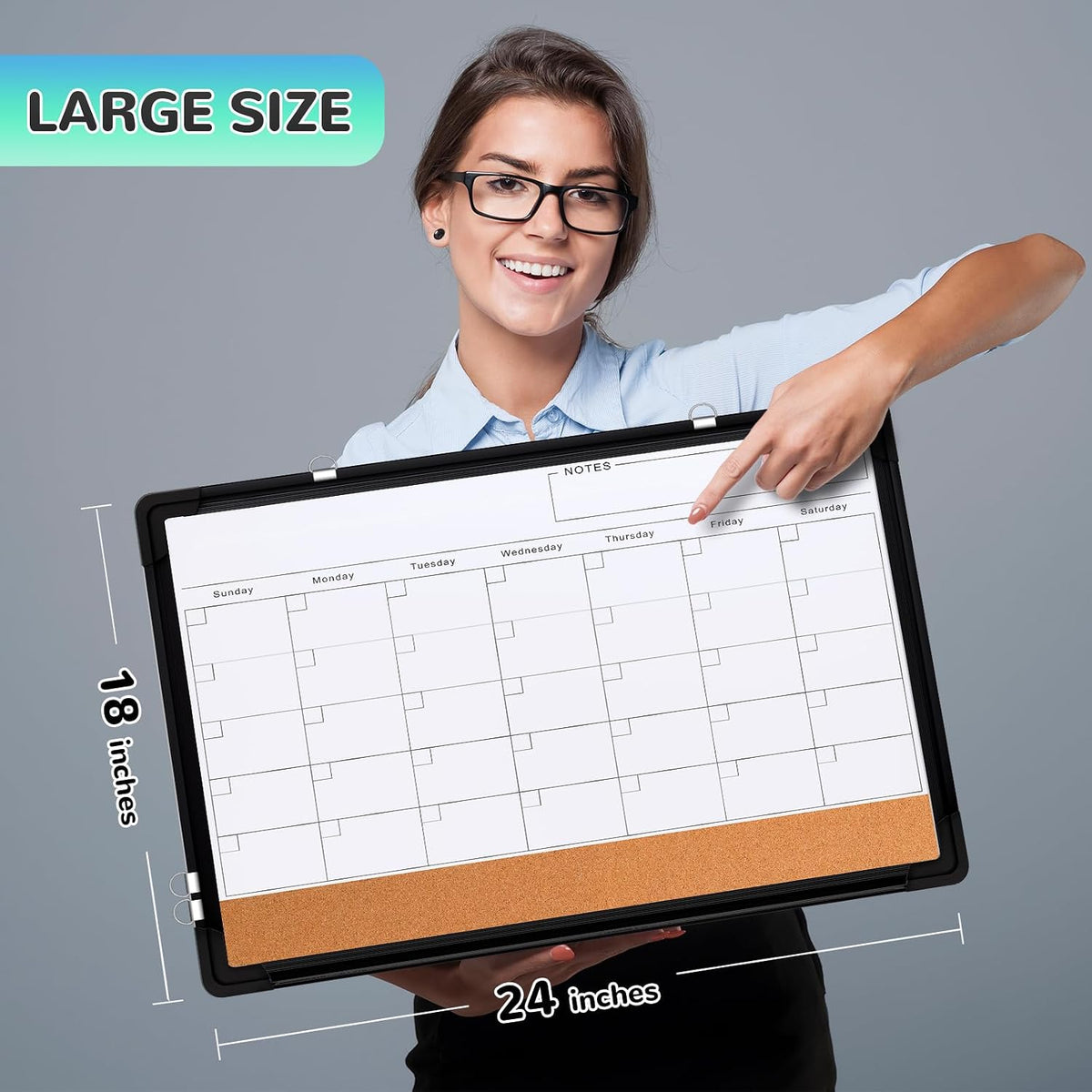Monthly Calendar Whiteboard for Wall, Dry Erase Board, Magnetic White Board