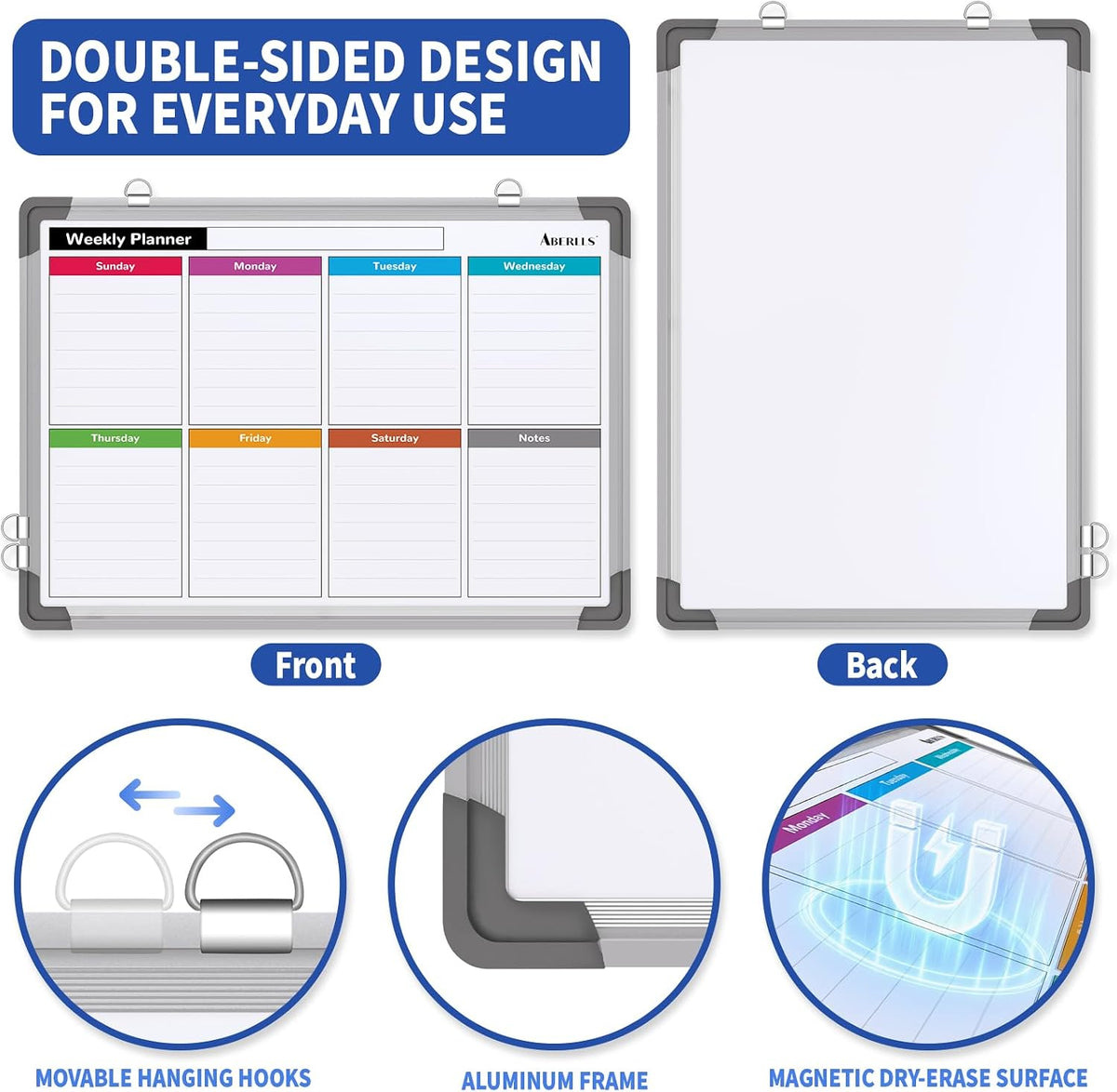Monthly Calendar Whiteboard for Wall, Dry Erase Board, Magnetic White Board