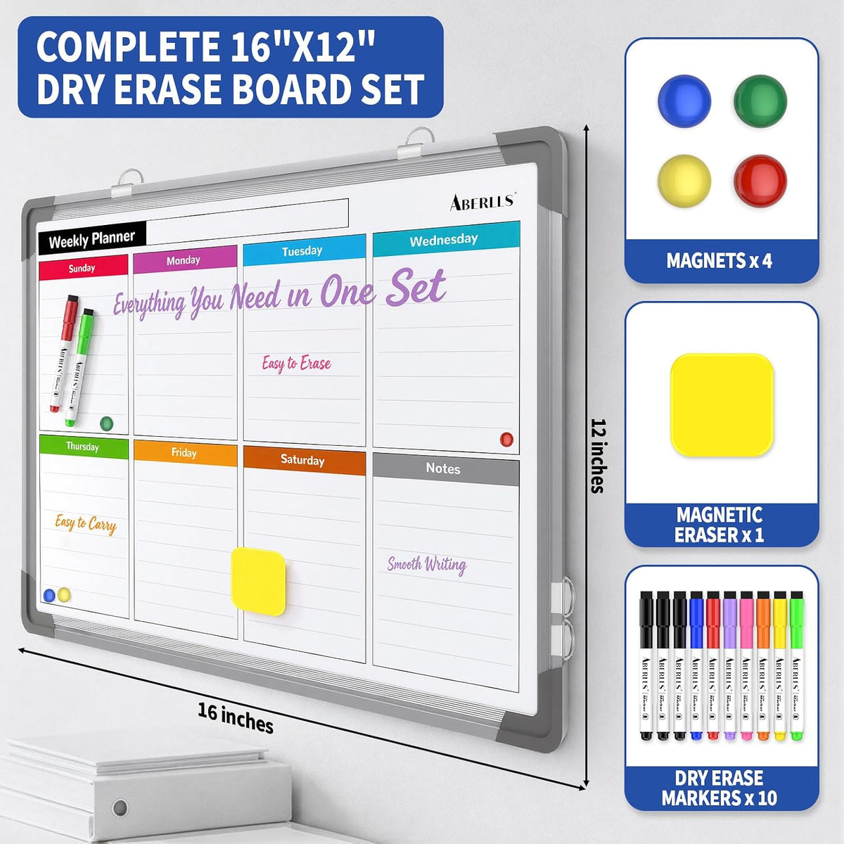 Monthly Calendar Whiteboard for Wall, Dry Erase Board, Magnetic White Board
