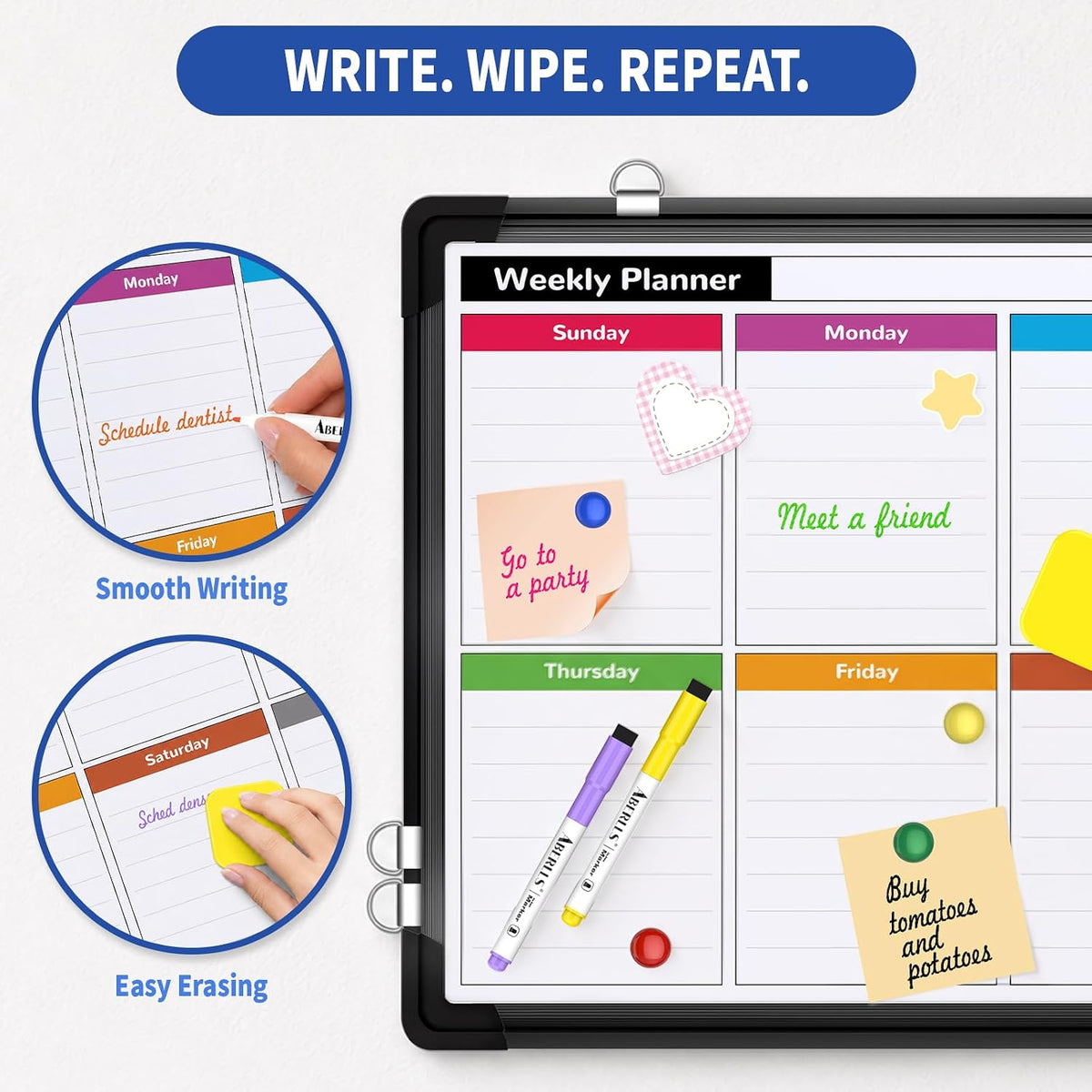 Monthly Calendar Whiteboard for Wall, Dry Erase Board, Magnetic White Board