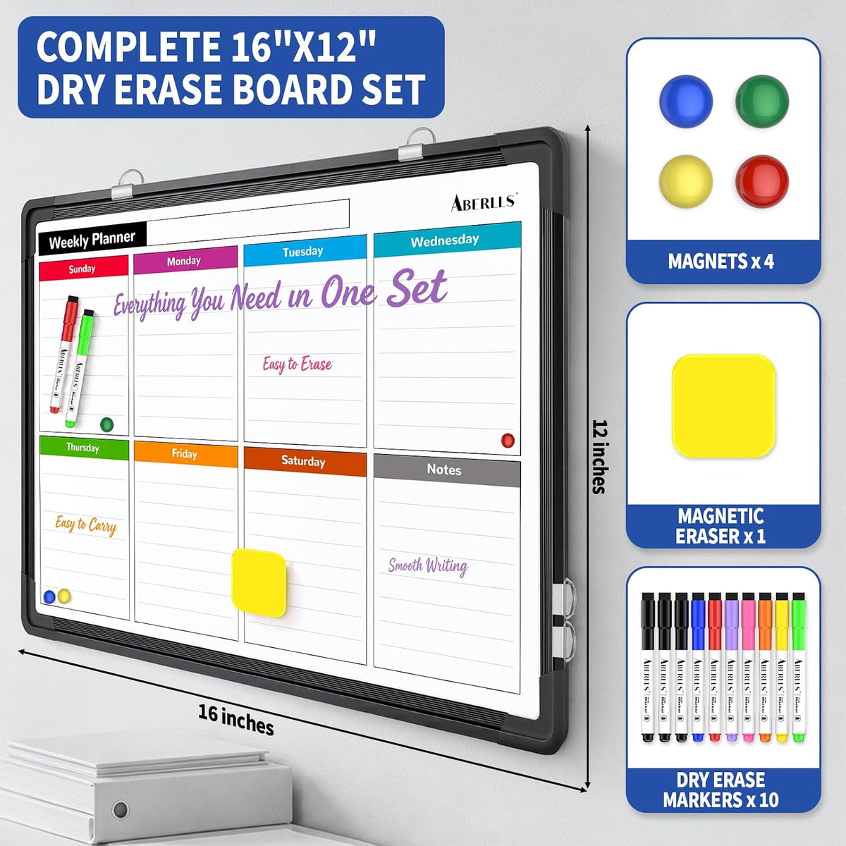 Monthly Calendar Whiteboard for Wall, Dry Erase Board, Magnetic White Board