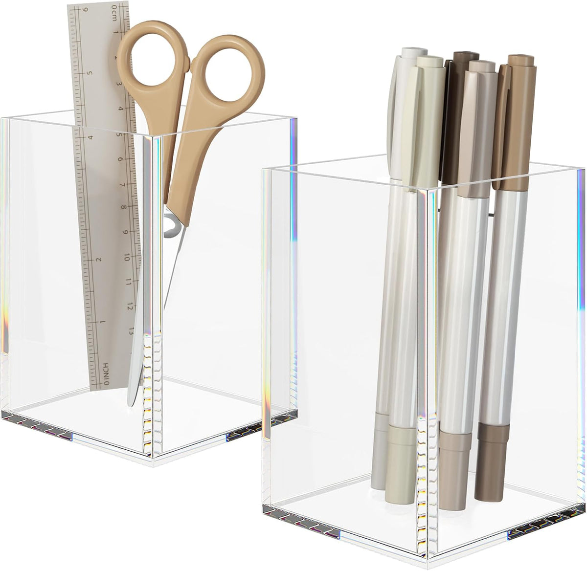 Acrylic Pen Holder for Desk, Clear Pencil Cup Organizer 2 Packs