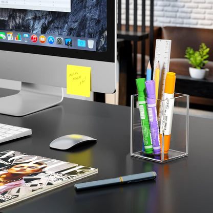Acrylic Pen Holder for Desk, Clear Pencil Cup Organizer 2 Packs