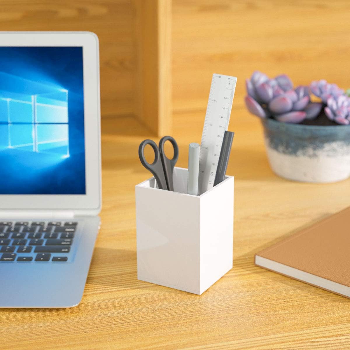 Acrylic Pen Holder for Desk, Clear Pencil Cup Organizer 2 Packs