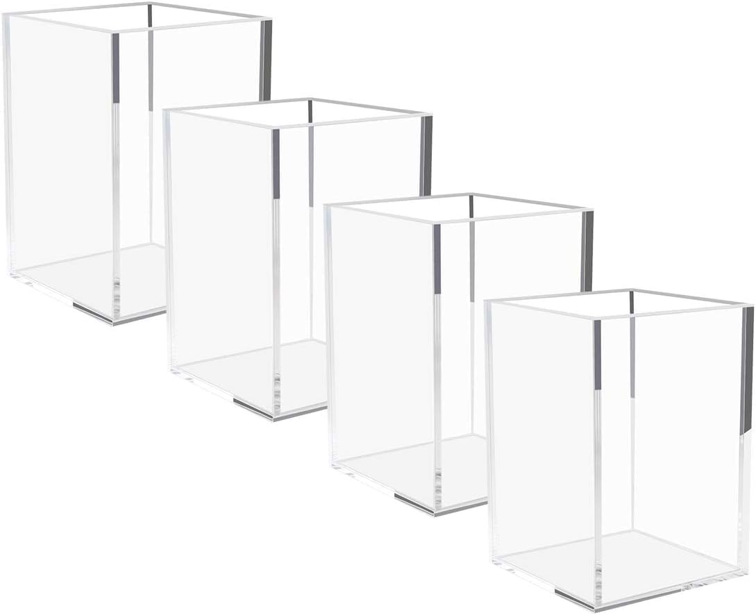 Acrylic Pen Holder for Desk, Clear Pencil Cup Organizer 2 Packs