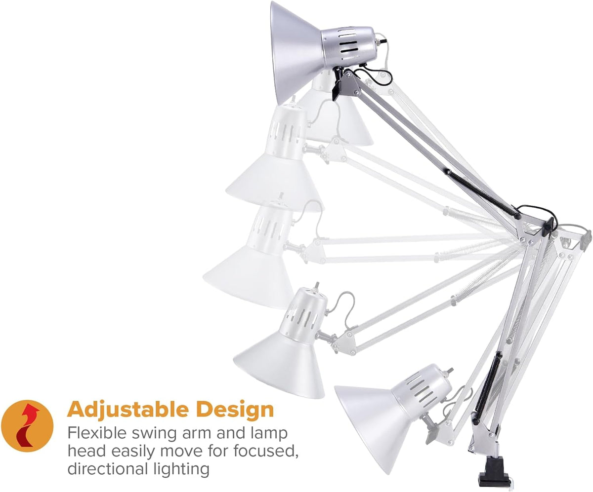 Bostitch Office VLF100 LED Swing Arm Desk Lamp with Clamp Mount, 36" Reach, Includes LED Bulb,Black