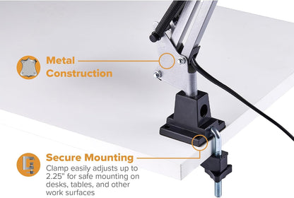 Bostitch Office VLF100 LED Swing Arm Desk Lamp with Clamp Mount, 36" Reach, Includes LED Bulb,Black