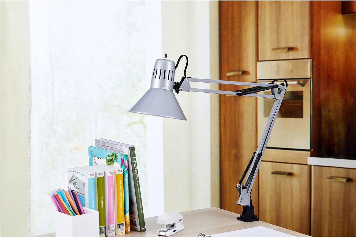Bostitch Office VLF100 LED Swing Arm Desk Lamp with Clamp Mount, 36" Reach, Includes LED Bulb,Black