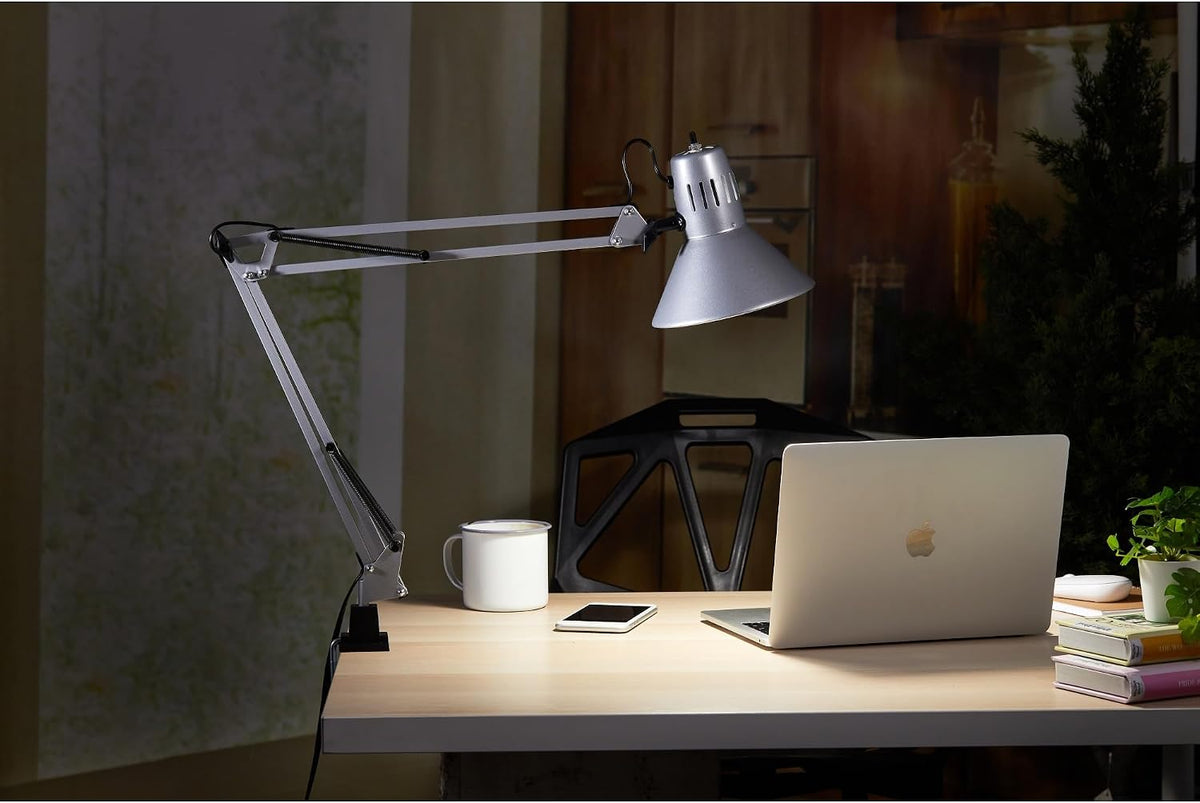Bostitch Office VLF100 LED Swing Arm Desk Lamp with Clamp Mount, 36" Reach, Includes LED Bulb,Black