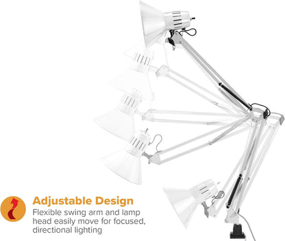 Bostitch Office VLF100 LED Swing Arm Desk Lamp with Clamp Mount, 36" Reach, Includes LED Bulb,Black