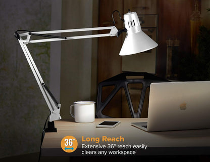 Bostitch Office VLF100 LED Swing Arm Desk Lamp with Clamp Mount, 36" Reach, Includes LED Bulb,Black