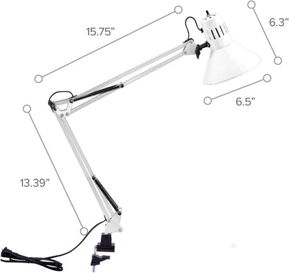 Bostitch Office VLF100 LED Swing Arm Desk Lamp with Clamp Mount, 36" Reach, Includes LED Bulb,Black