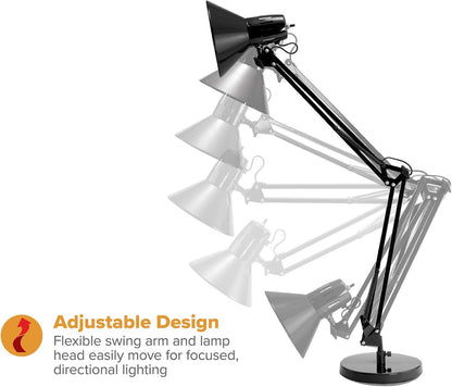 Bostitch Office VLF100 LED Swing Arm Desk Lamp with Clamp Mount, 36" Reach, Includes LED Bulb,Black