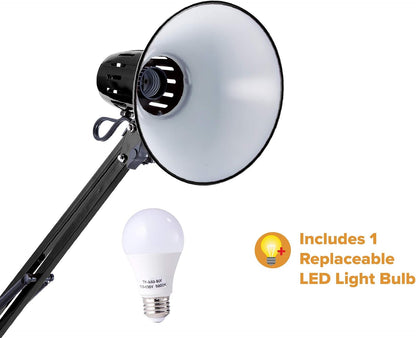 Bostitch Office VLF100 LED Swing Arm Desk Lamp with Clamp Mount, 36" Reach, Includes LED Bulb,Black