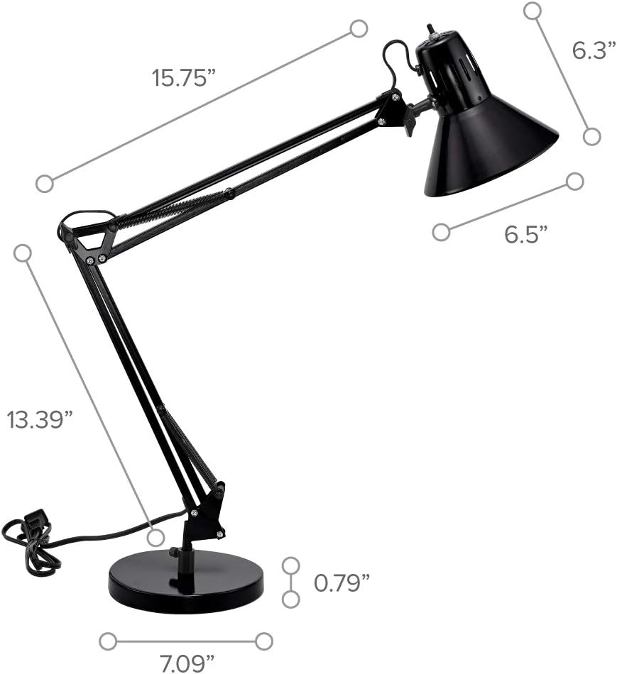 Bostitch Office VLF100 LED Swing Arm Desk Lamp with Clamp Mount, 36" Reach, Includes LED Bulb,Black